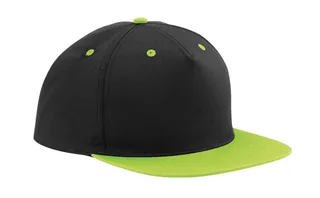 Beechfield 5-panel snapback with contrast colour in Black/Lime Green, voorkant