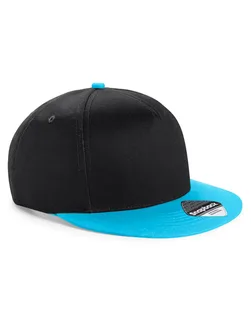 Beechfield Kinder snapback in Black/Surf Blue, voorkant