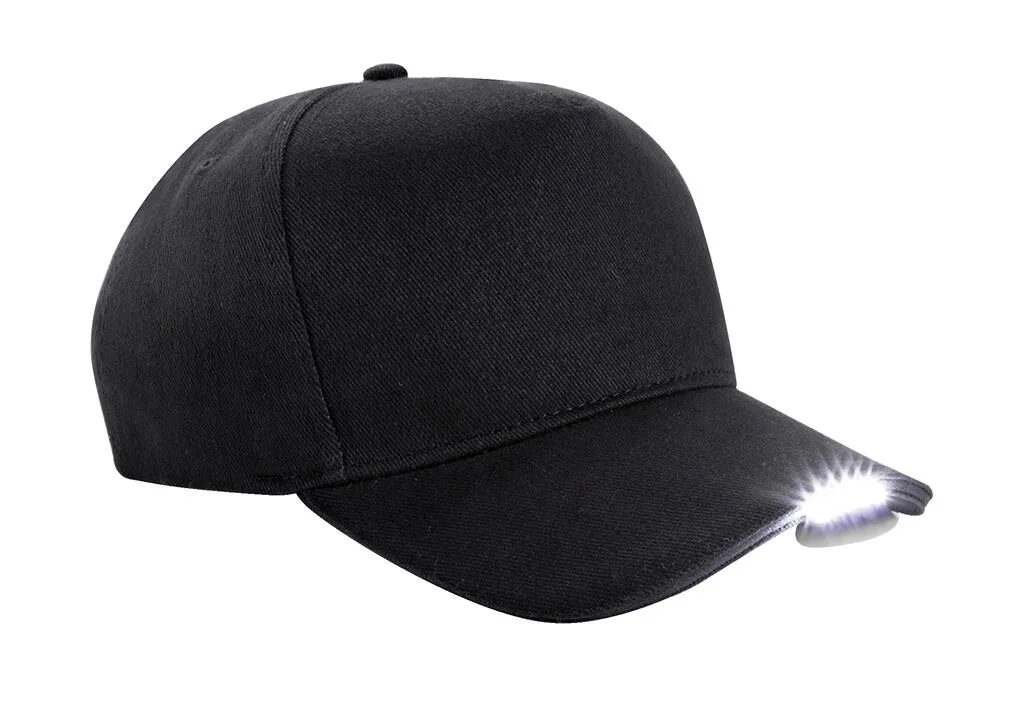 Beechfield Cap with LED light in Black, voorkant – te bedrukken met jouw logo of tekst