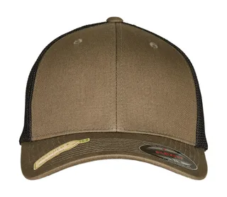 Flexfit Trucker Recycled Mesh in Olive/Black, voorkant