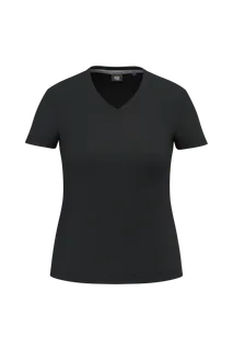 WK. Designed To Work Ecologisch antibacterieel dames-T-shirt met V-hals in Black, voorkant
