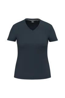 WK. Designed To Work Ecologisch antibacterieel dames-T-shirt met V-hals in Navy, voorkant