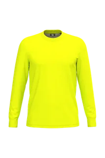 WK. Designed To Work Unisex eco-friendly polycotton long-sleeved t-shirt in Fluorescent Yellow, voorkant