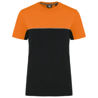 WK. Designed To Work Ecologisch tweekleurig uniseks T-shirt met korte mouwen in Black / Orange, voorkant
