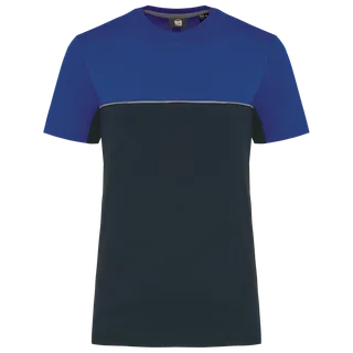 WK. Designed To Work Ecologisch tweekleurig uniseks T-shirt met korte mouwen in Navy / Royal Blue, voorkant