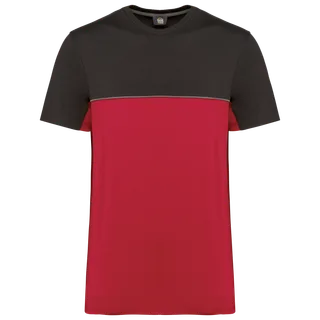 WK. Designed To Work Ecologisch tweekleurig uniseks T-shirt met korte mouwen in Red / Dark Grey, voorkant