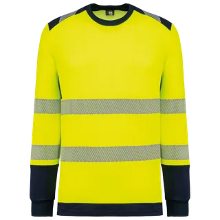 WK. Designed To Work Recycled safety T-Shirt long sleeves in Hi Viz Yellow / Navy, voorkant