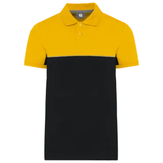 WK. Designed To Work Ecologische uniseks polo met korte mouwen in twee kleuren in Black / Yellow, voorkant