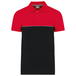 WK. Designed To Work Ecologische uniseks polo met korte mouwen in twee kleuren in Black / Red, voorkant