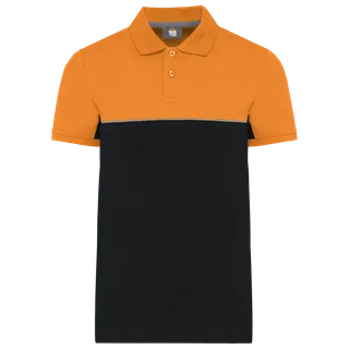 WK. Designed To Work Ecologische uniseks polo met korte mouwen in twee kleuren in Black / Orange, voorkant