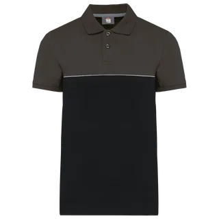 WK. Designed To Work Ecologische uniseks polo met korte mouwen in twee kleuren in Black / Dark Grey, voorkant