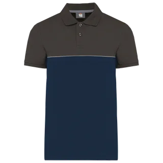 WK. Designed To Work Ecologische uniseks polo met korte mouwen in twee kleuren in Navy / Dark Grey, voorkant