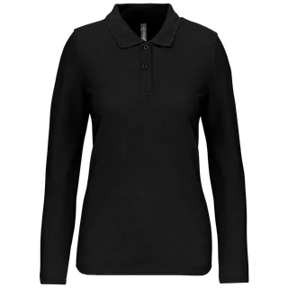 WK. Designed To Work Ladies' long-sleeved polo shirt in Black, voorkant