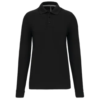 WK. Designed To Work Men's long-sleeved polo shirt in Black, voorkant