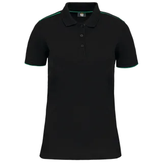 WK. Designed To Work Contrasterende damespolo Day To Day korte mouwen in Black / Kelly Green, voorkant