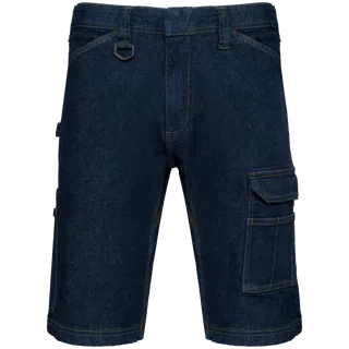 WK. Designed To Work Men's multipocket denim bermuda shorts in Blue Rinse, voorkant