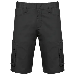 WK. Designed To Work Ecologische heren bermuda met meerdere zakken in Dark Grey, voorkant