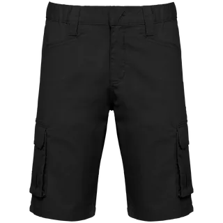 WK. Designed To Work Ecologische heren bermuda met meerdere zakken in Black, voorkant