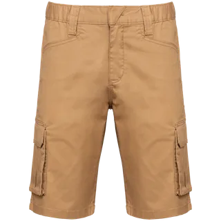 WK. Designed To Work Ecologische heren bermuda met meerdere zakken in Camel, voorkant