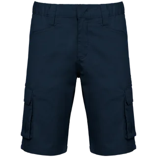 WK. Designed To Work Ecologische heren bermuda met meerdere zakken in Navy, voorkant