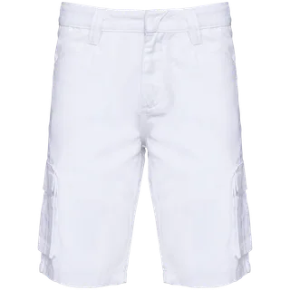 WK. Designed To Work Ecologische heren bermuda met meerdere zakken in White, voorkant