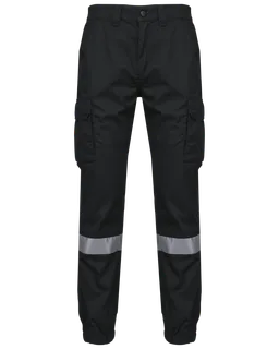 WK. Designed To Work Uniseks Cargobroek uniseks met elastische boord en reflecterende strook in Black, voorkant
