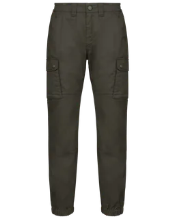 WK. Designed To Work Unisex trousers with elasticated bottom leg in Dark Khaki, voorkant