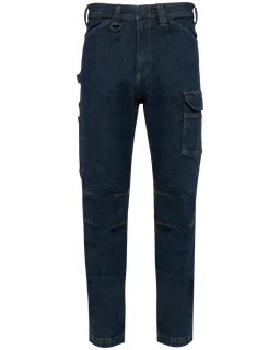 WK. Designed To Work Herenjeans met meerdere zakken in Blue Rinse, voorkant