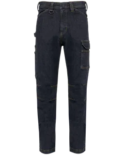 WK. Designed To Work Herenjeans met meerdere zakken in Black Rinse, voorkant