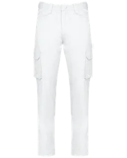 WK. Designed To Work Ecologische herencargobroek in White, voorkant