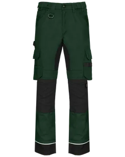 WK. Designed To Work Gerecycled performance heren werkbroek in Forest Green / Black, voorkant