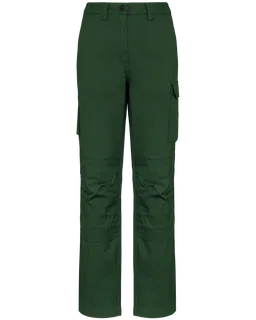 WK. Designed To Work Dames werkbroek met meerdere zakken in Forest Green, voorkant