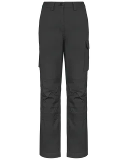 WK. Designed To Work Dames werkbroek met meerdere zakken in Dark Grey, voorkant