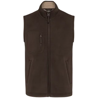 WK. Designed To Work Unisex fleece bodywarmer with sherpa inner in Chocolate, voorkant