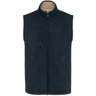 WK. Designed To Work Unisex fleece bodywarmer with sherpa inner in Navy, voorkant