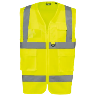 WK. Designed To Work Recycled HI-VIZ SAFETY VEST with zip in Hi Viz Yellow, voorkant