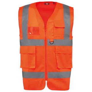 WK. Designed To Work Recycled HI-VIZ SAFETY VEST with zip in Hi Viz Orange, voorkant