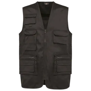WK. Designed To Work Gevoerde uniseks gilet van polykatoen multizakken in Dark Grey, voorkant