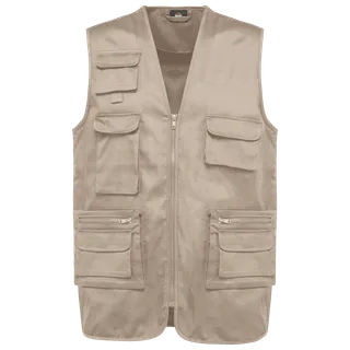 WK. Designed To Work Gevoerde uniseks gilet van polykatoen multizakken in Beige, voorkant