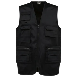 WK. Designed To Work Gevoerde uniseks gilet van polykatoen multizakken in Black, voorkant