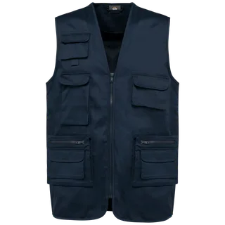 WK. Designed To Work Gevoerde uniseks gilet van polykatoen multizakken in Navy, voorkant