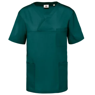 WK. Designed To Work Unisex short-sleeved polycotton tunic in Emerald Green, voorkant