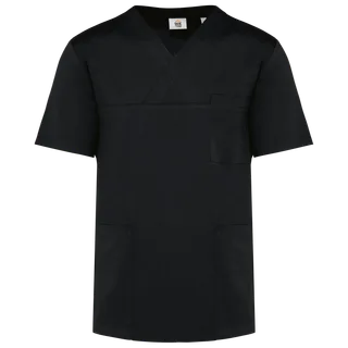 WK. Designed To Work Unisex short-sleeved polycotton tunic in Black, voorkant
