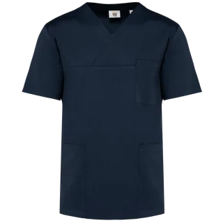 WK. Designed To Work Unisex short-sleeved polycotton tunic in Navy, voorkant