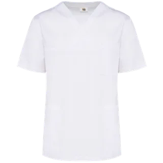 WK. Designed To Work Unisex short-sleeved polycotton tunic in White, voorkant