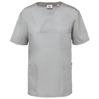 WK. Designed To Work Unisex short-sleeved polycotton tunic in Snow Grey, voorkant