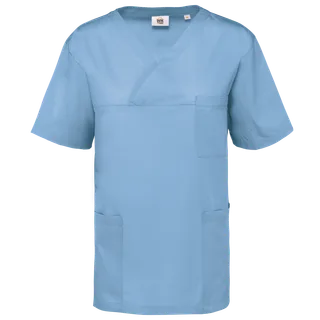 WK. Designed To Work Unisex short-sleeved polycotton tunic in Sky Blue, voorkant