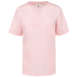 WK. Designed To Work Unisex short-sleeved polycotton tunic in Pale Pink, voorkant