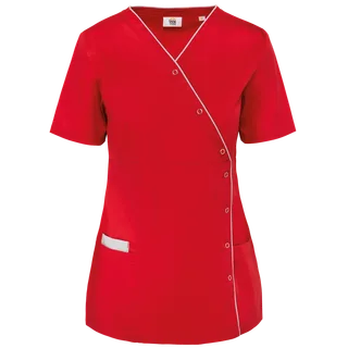 WK. Designed To Work Damesblouse van polykatoen met drukknopen in Deep Red, voorkant