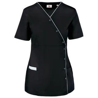 WK. Designed To Work Damesblouse van polykatoen met drukknopen in Black, voorkant